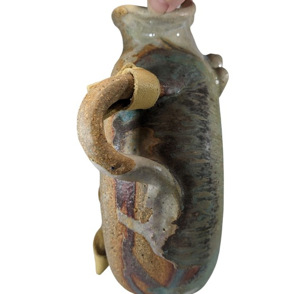 Vintage Drip Glaze Ceramic Hanging Water Jug Donut Jug Bottle Canteen - Picture 5 of 9